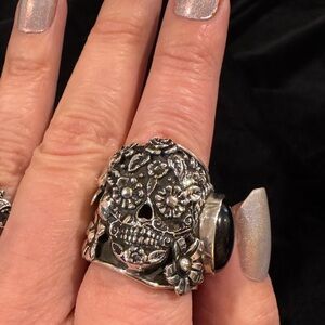Sterling Silver and Onyx Floral Skull Ring by Native American Artist JC Vega. 10